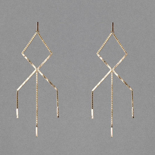 gold-fill shoal creek earring by austin texas based jeweler haley lebeuf. this modern bohemian earring has box chain and a lot of  texture