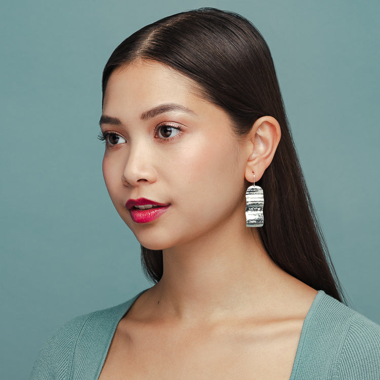 Gold Plated Sterling Silver Wave Pull Through Earrings – 925 Silver, Dangle Style