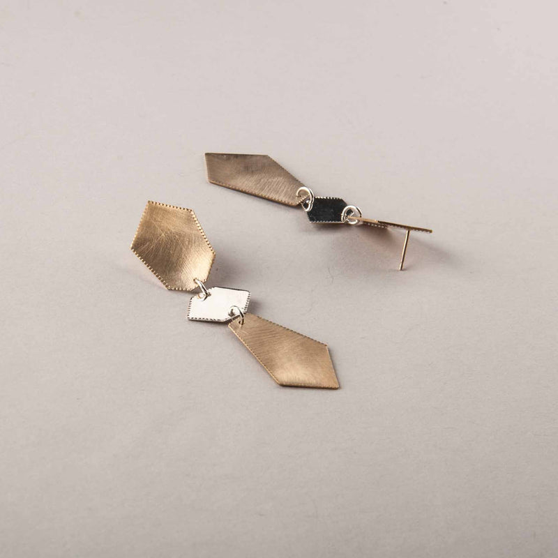 GOLD AND SILVER PATCHWORK EARRING