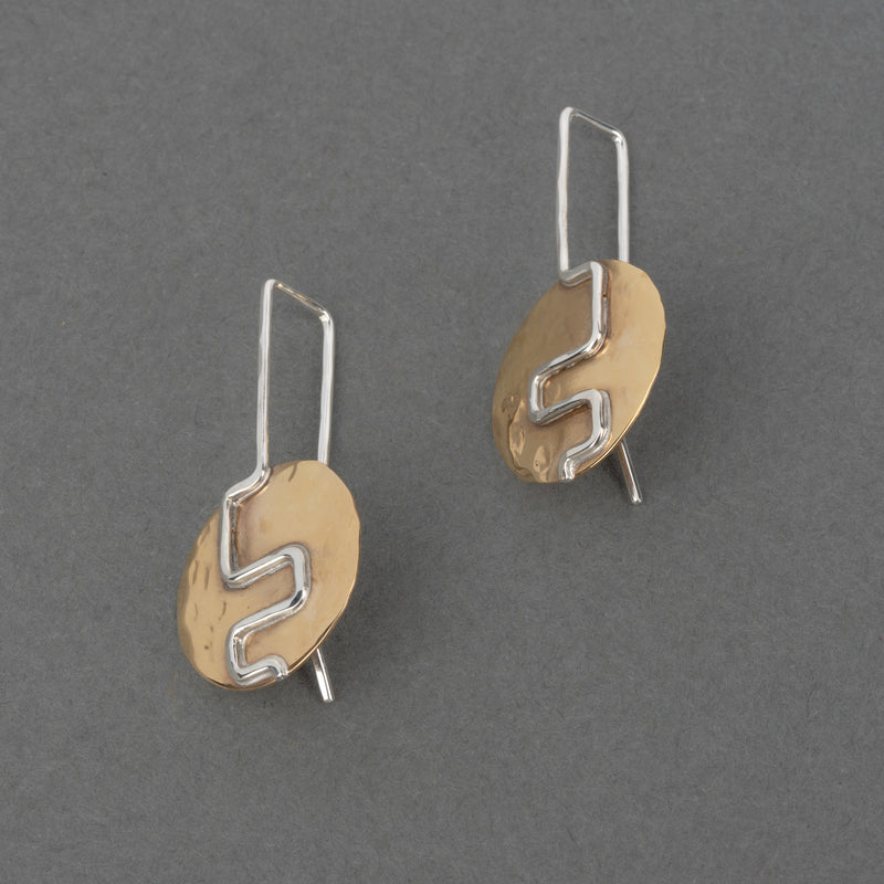 TWO STEP BRASS AND SILVER DISC EARRING