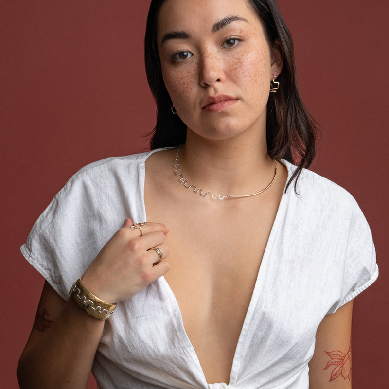 Two Step Asymmetrical Mixed Metal Necklace from the Rhythm Collection by Haley Lebeuf HALEY LEBEUF Two Step Asymmetrical Mixed Metal Necklace from the Rhythm Collection by Haley Lebeuf HALEY LEBEUF