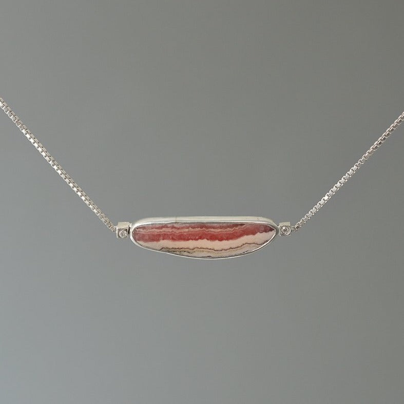 RHODOCHROSITE AND DIAMOND STERLING SILVER NECKLACE
